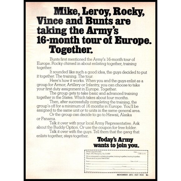 1971 US Army Recruiter Recruiting 2 Page Vintage Print Ad European Tour Wall Art - Picture 2 of 3